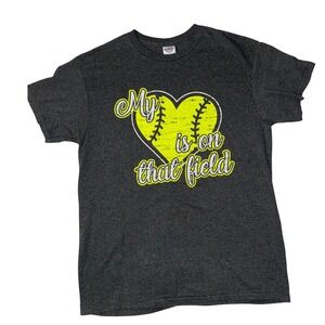 Delta Pro Weight Graphic T Shirt Womens Medium Gray Softball Heart‎ Tee NEW